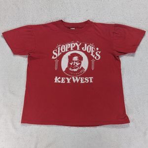 Vtg 80s Sloppy Joe's Key West Single Stitch T-Shirt Large Ernest Hemingway Red